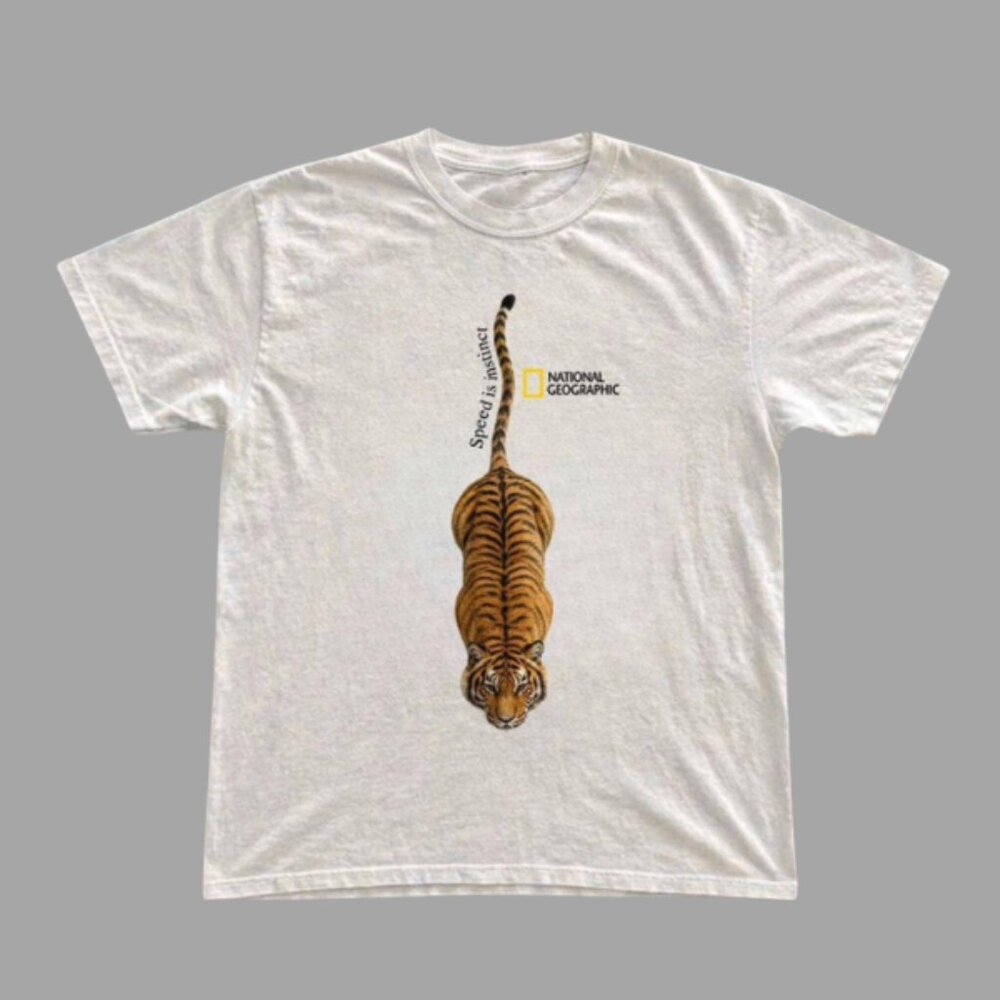 White - National Geographic Tiger Graphic Black Cotton T-shirt